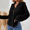 thumbnail image 4 of YFELWZ Chemise à Col en V pour Femmes Grande Taille, Manches Longues, Ample, Mode, Décontractée, Noire m, 4 of 8