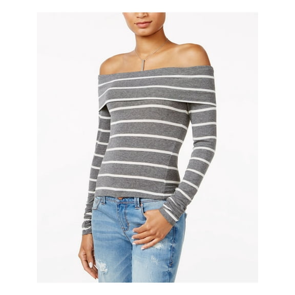 CHELSEA SKY Womens Gray White Striped Long Sleeve Peasant Top M