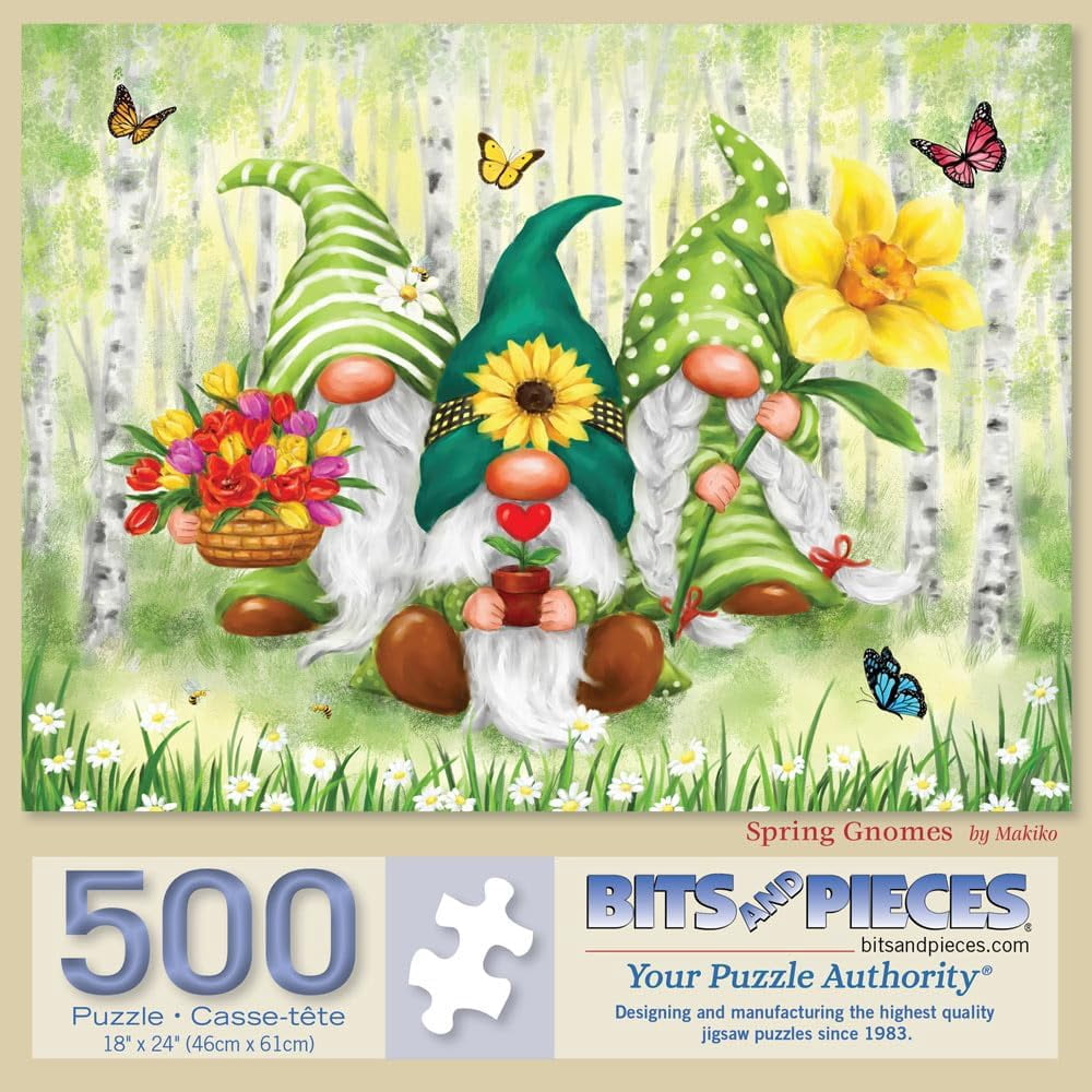 Bits And Pieces 500 Piece Jigsaw Puzzles, Seasonal Gnomes, Random Die Cut, for Adults, 18 x 24 Inch, Set of 3