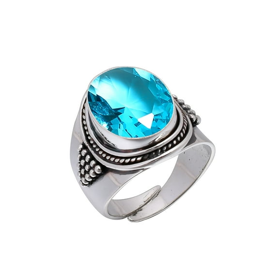 Blue Topaz 925 Sterling Silver Ring, 16X12 mm Oval Gemstone Ring, Blue Ring, Christmas Gift, Unique Jewelry Ring, Adjustable Ring V5648R2197467.5