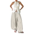 thumbnail image 2 of Women's 2026 Spring Summer Street Style Balloon Wide Leg Pants, Loose Pleated Baggy Harem Trousers, Casual Relaxed Joggers for Daily Wear Beige L, 2 of 7