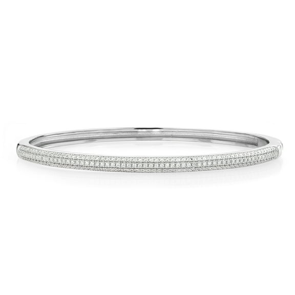Gem Stone King 925 Sterling Silver White Moissanite 7 inch Round Bangle Bracelet for Women | 1.30 Cttw | With Secure Locking