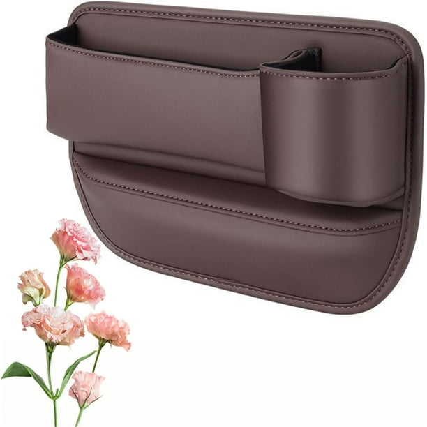 Mylanci Bolsa de cuero para portavasos de coche, caja de almacenamiento para asiento de coche con portavasos, organizador de relleno para huecos de asiento de coche, bolsa de cuero para huecos de coch