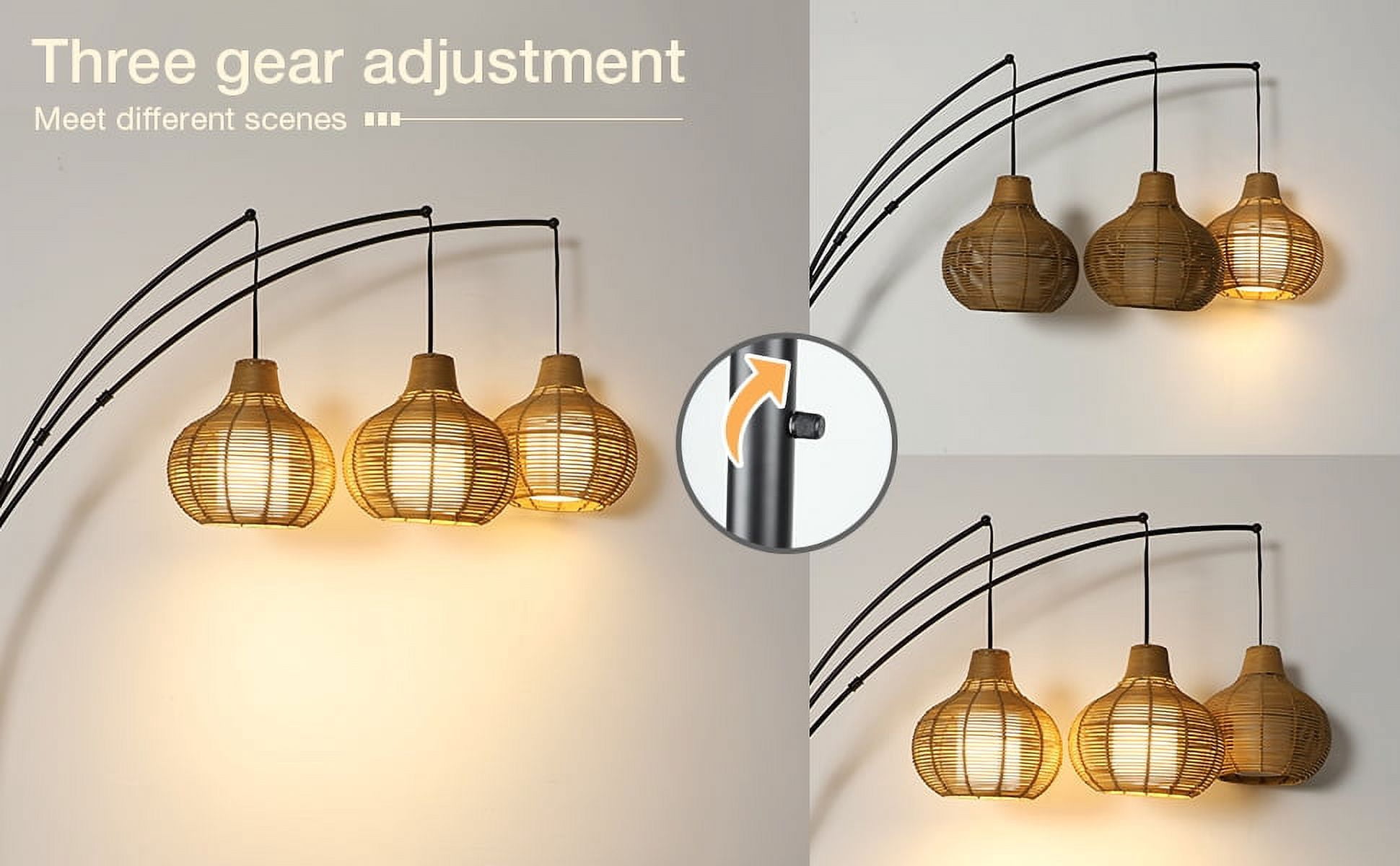 Depuley 90-Inch 3 Light Farmhouse LED Floor Lamp with Adjustable Heads and Rattan Lampshades, E26 Bulb
