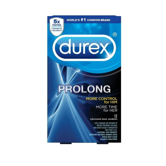 Durex Prolong   Silver Lunamax Pocket Case, Climax Control Ribbed Latex Condoms with Delay Lubricant-12 Count