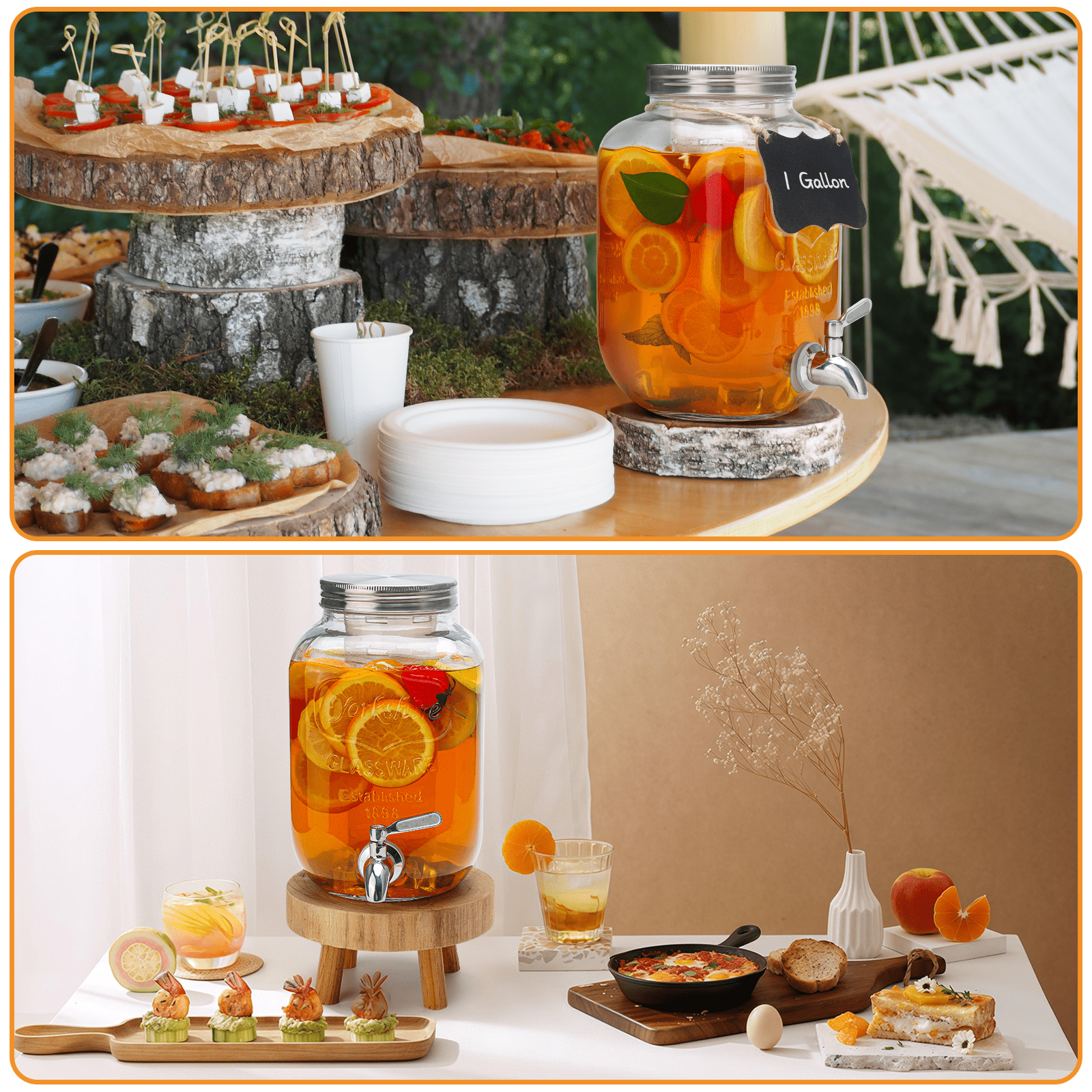 2 Gallon Glass Beverage Dispenser with Spigot，Drink Dispensers for Parties Sun Tea，Homemade Juice，Lemonade