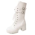 thumbnail image 2 of Women's Casual Mid Calf Boots, Punk Double Buckle Rivet Platform Side Zipper Lace Up Design with Breathable Lining, Trendy Boots for Daily Party Gift, 2 of 7