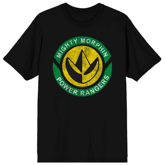 Power Rangers Might Morphin Green Power Ranger Logo Black T-Shirt