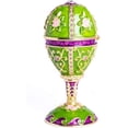 thumbnail image 3 of Keren Kopal E2126 Green Faberge Egg Music Playing Decorated with Flowers Enamel Painted Trinket Box with Austrian Crystals, 3 of 9