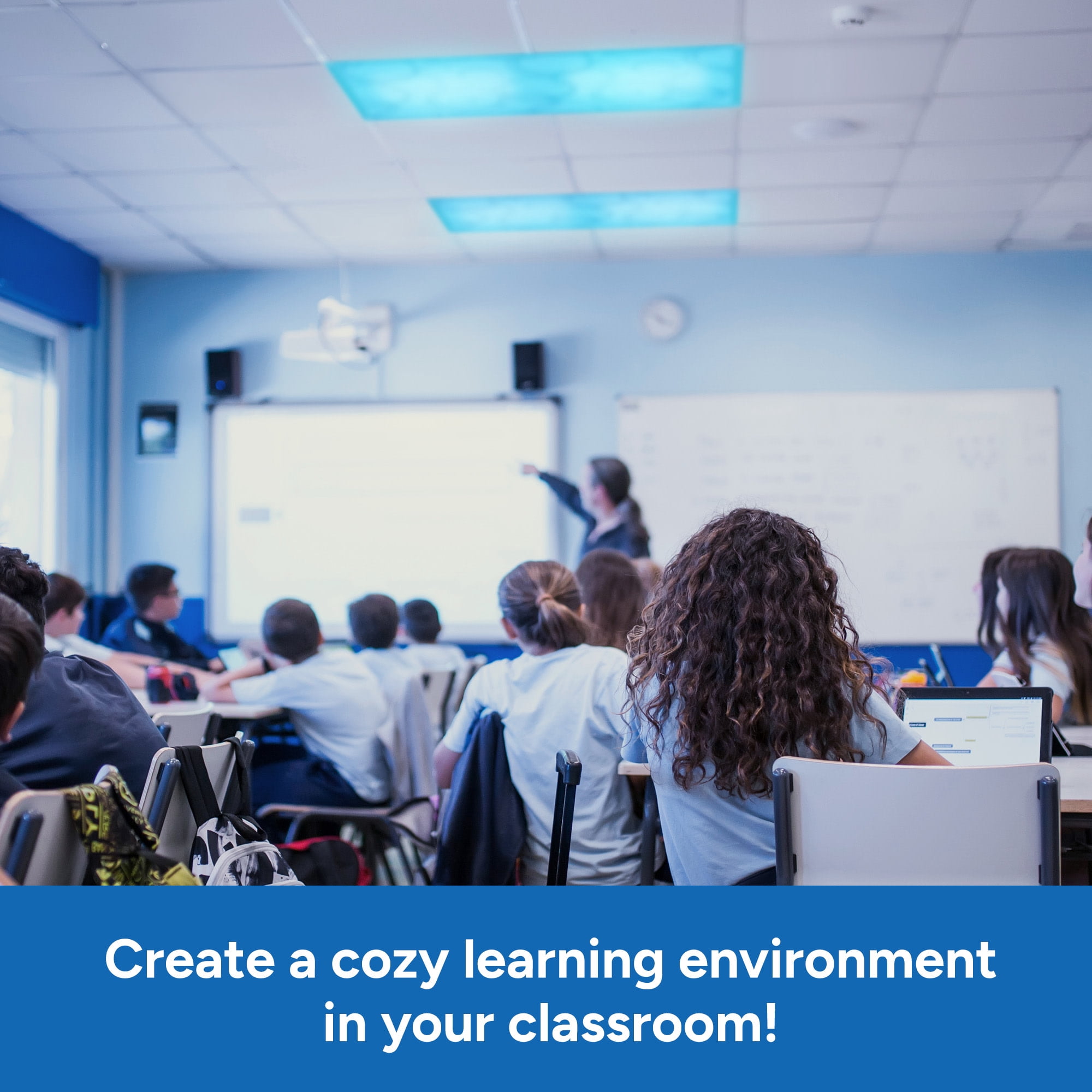 Educational Insights Fluorescent Light Covers 2-Pack Blue Bubbles, Light Filters for Classroom, Lighting Accessories