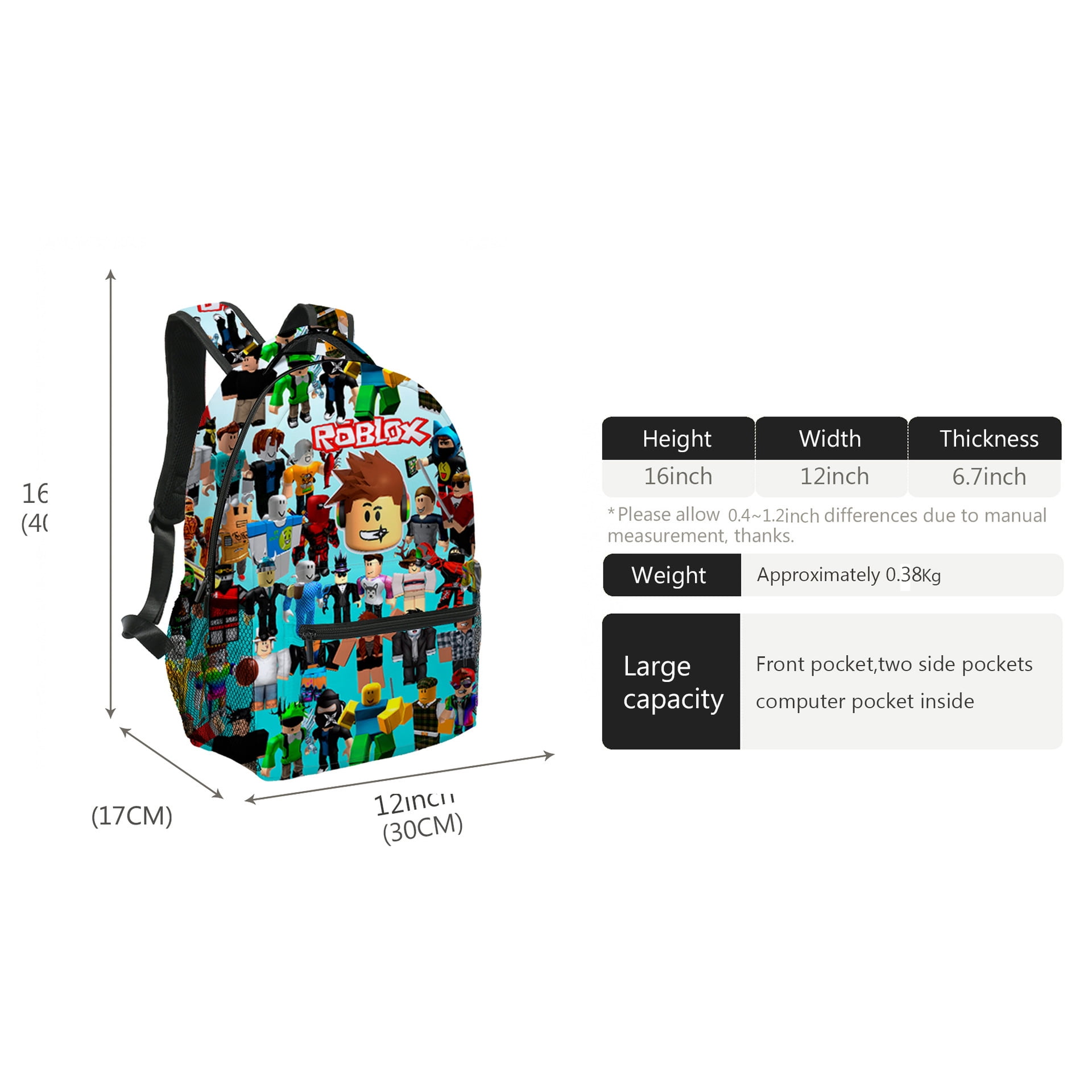 Roblox cute 3D cartoon theme waterproof schoolbag, lightweight travel backpack, backpack
