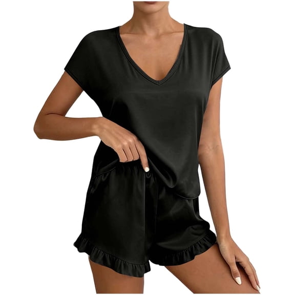 Bovxnpu Womens Pajamas Sets 2 Piece Short Sleeve Lounge Set Cotton Crew Neck Short Sleeve Shorts Summer Light 2-Piece Sleepwear