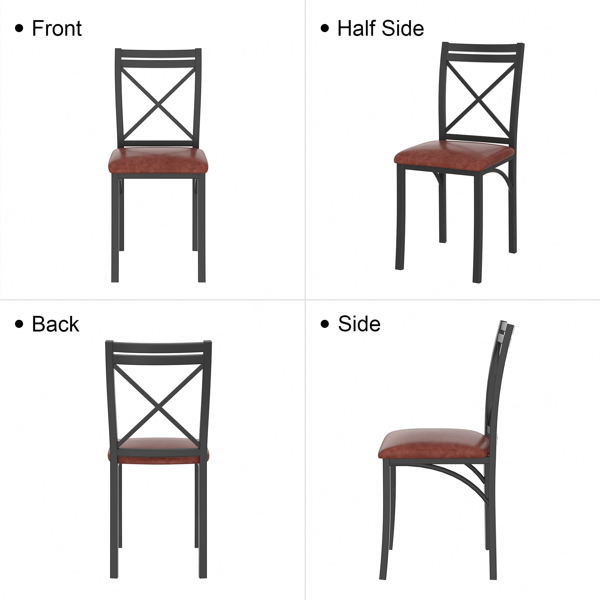 VECELO Dining Chair Set of 4, Modern Kitchen Upholstered Chairs with Backrest, Metal Legs and PU Leather Seat Set for Living Room Restaurant, Brown