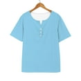 thumbnail image 6 of Baberdicy Button Detail Short Sleeve Tee - Women's Minimalist Solid Color Casual Top, Simple Yet Stylish Crew Neck Basic T-Shirt (Light blue | S), 6 of 7
