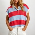 thumbnail image 4 of CBASIHI Womens Striped Crop Polo Shirts- Collar Loose Fit Short Sleeve Summer Casual Trendy Vintage Tops Blue Size S, 4 of 6