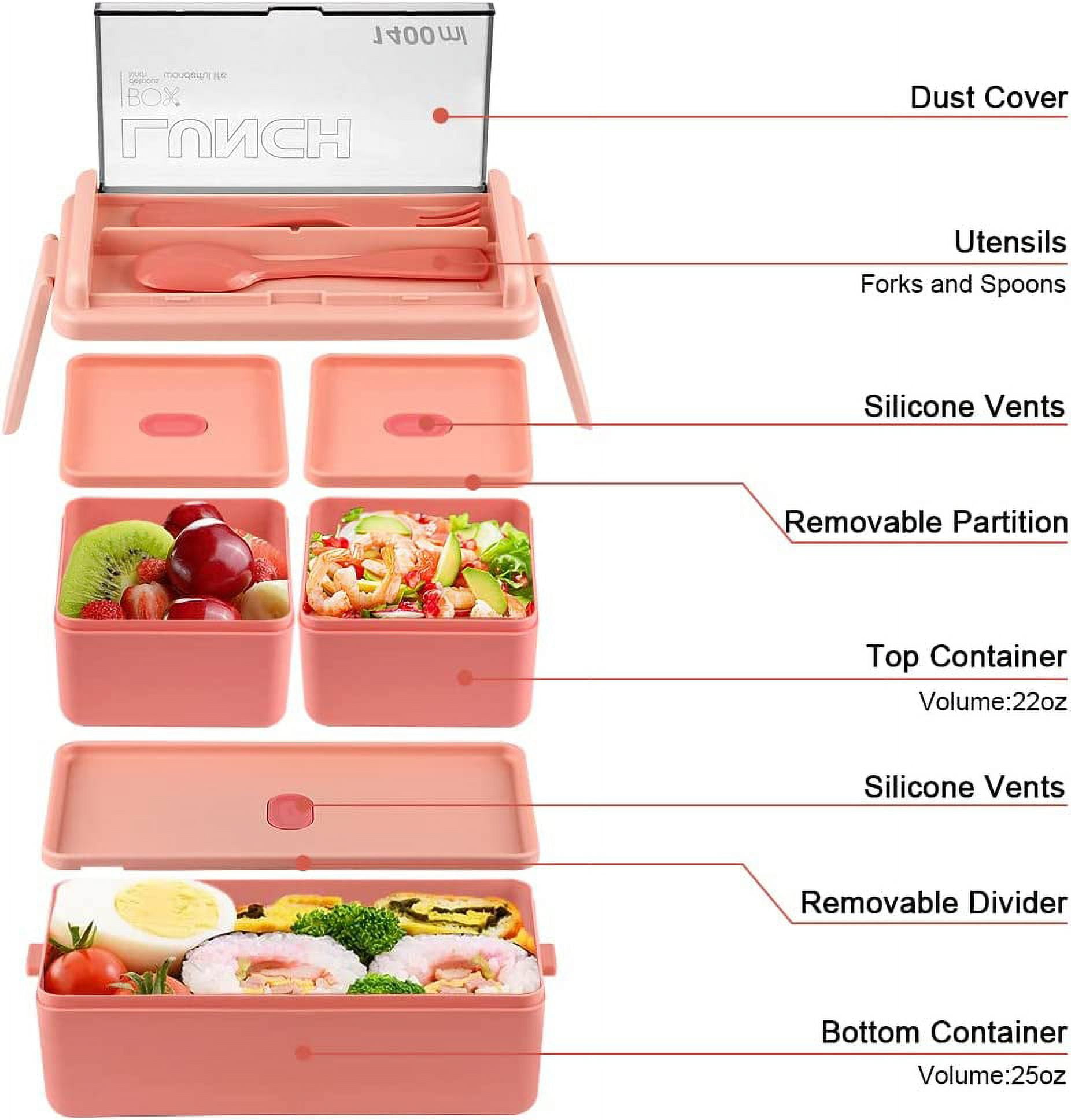 Sinnsally Lunch Box for Adult,1400ml Stackable Japanese Bento Lunch Box for Women,Lunch Containers with Food Compartments,Rectangle Bento Box with