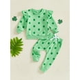 thumbnail image 3 of Toddler Baby Boy Girl St.Patrick's Day Outfit Shamrock Print Long Sleeve Crewneck Sweatshirt Tops and Pants Cute Clothes Set, 3 of 8