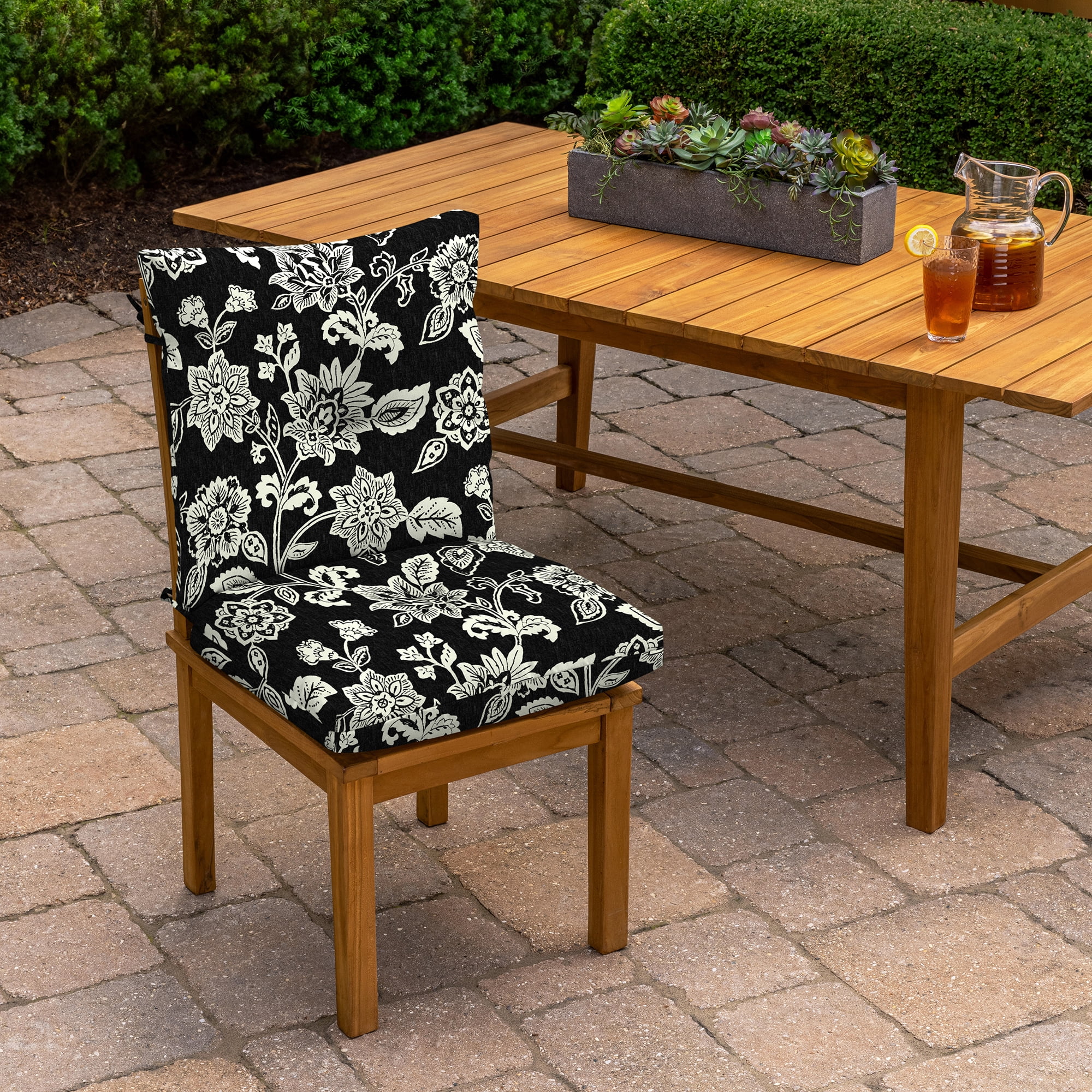 ARDEN Outdoor Plush Modern Tufted Blowfill Dining Chair Cushion, 21 x 40, Water Repellent, Fade Resistant, Tufted Cushion for Dining and Bistro Chairs, Ashland Black Jacobean