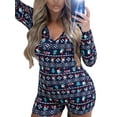 thumbnail image 5 of Seyurigaoka Women Christmas Printed Romper Slim-fit Long Sleeve V-neck Playsuit, 5 of 7