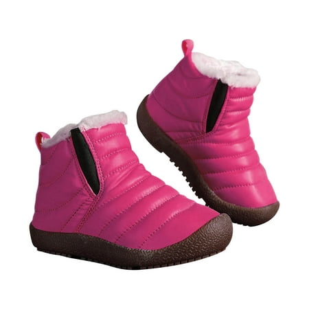 

Lovskoo Kids Toddler Unisex Warm Fur Lining Soft booties Rubber Sole Children Cotton Snow Shoes Fleece Waterproof Outdoor Hiking booties Hot Pink