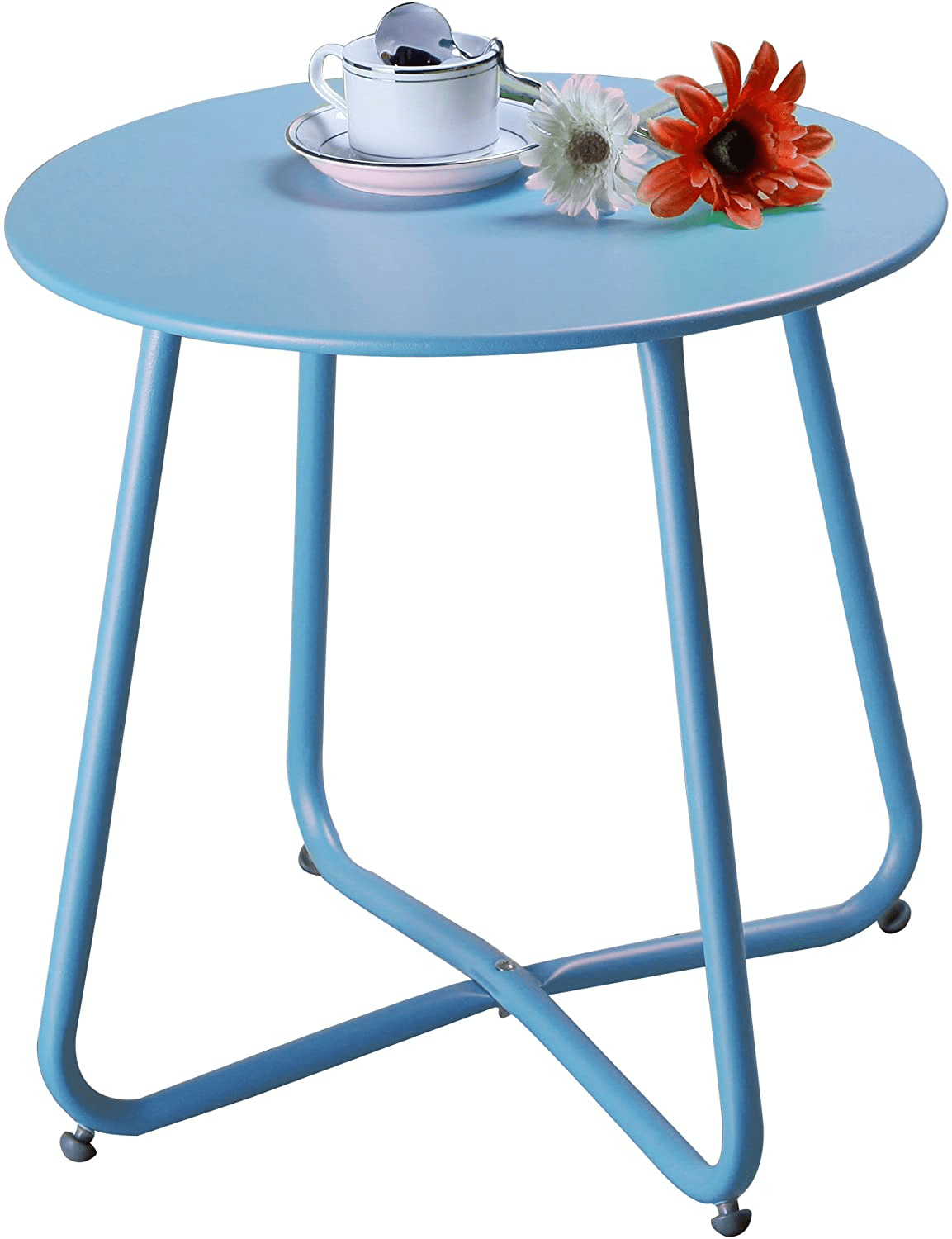 Weather Resistant Outdoor Side Table Grand Patio Steel Patio Coffee Table Tall Sized Round End Tables Mint Green
