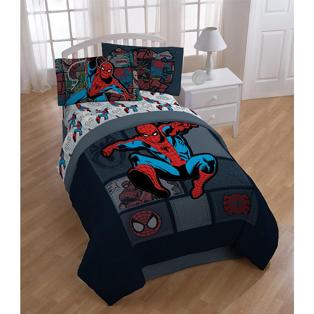 Spiderman Boys Comic Book Twin Comforter & Sheets KM (4 Piece Bed In A