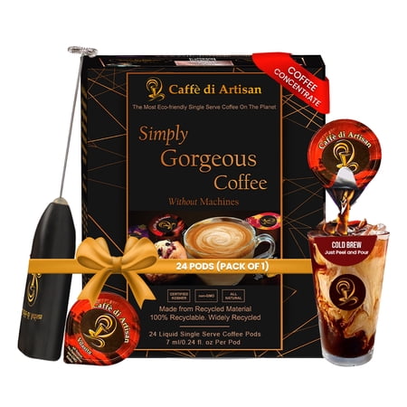 Caffè di Artisan Single Serve Organic Strong Liquid Coffee Concentrate Pods - Vilasita - 20 Capsules- Free Frother on your 1st order!
