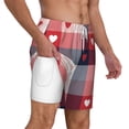 thumbnail image 3 of Picia Heart Plaid pattern Mens Swim Trunks with Compression Liner Stretch Beach Shorts Quick Dry with Zipper Pockets No-Chafing Board Shorts-X-Large, 3 of 9