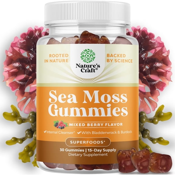 Natures Craft Sea Moss Gummies, Immune Support Supplement for Kids and Adults, Mixed Berry, 30 Count