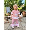 thumbnail image 4 of BemeyourBBs Toddler Baby Girl Silly Goose Outfits Infant Baby Girls Spring Summer Fall Clothes Goose Themed Print Lace Patchwork Short Sleeve Shirt Tops and Plaid Flared Pants 2 Pcs Set, 4 of 8