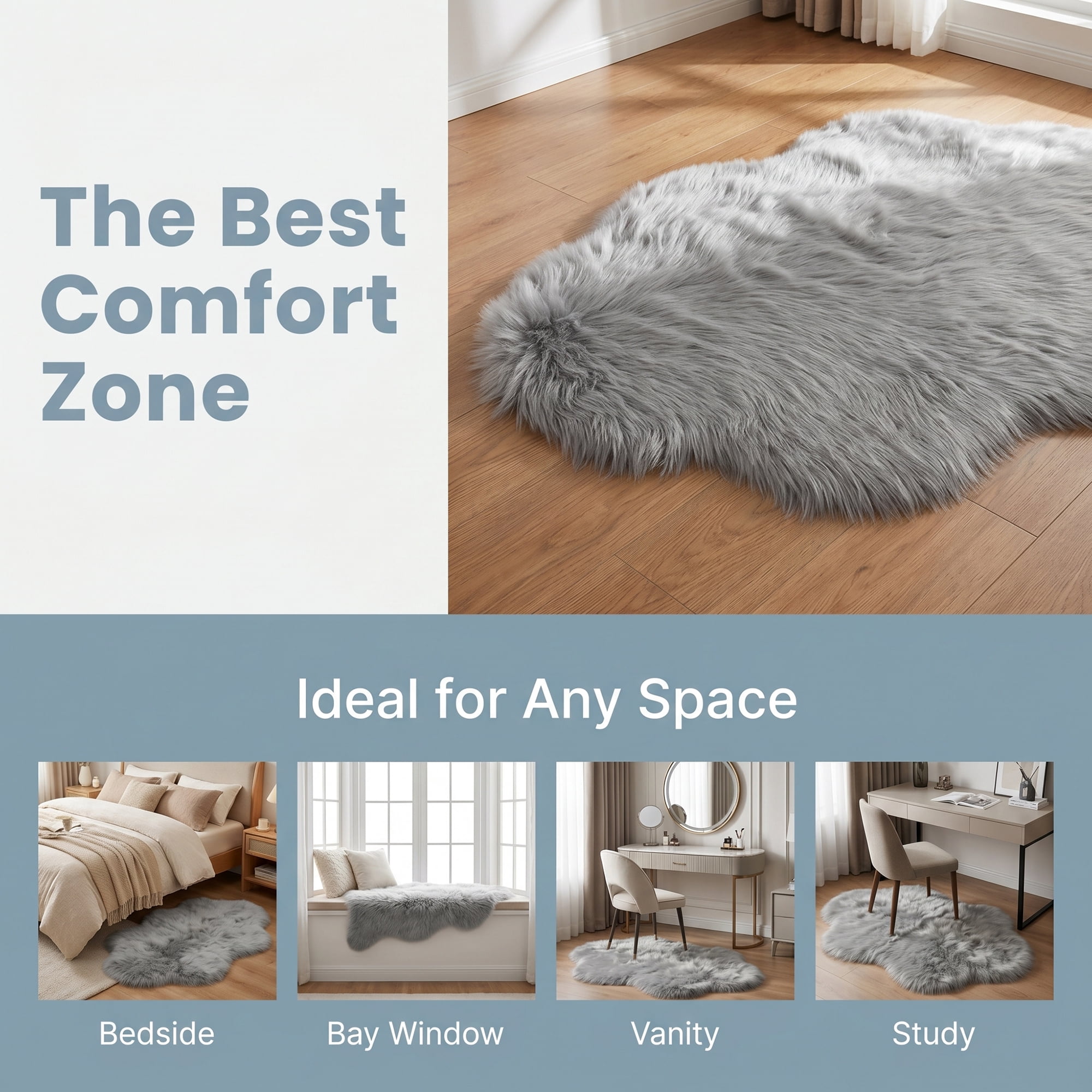 Unique Bargains Soft Shaggy Area Rug Washable Fluffy Bedroom Rug Non Slip 35" x 24" Gray