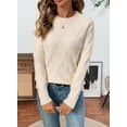 thumbnail image 3 of Eytino Women's Sweaters Cable Knit Sweater Fall Winter Casual Long Sleeve Crewneck Lightweight Pullover Sweater Tops Beige M, 3 of 11