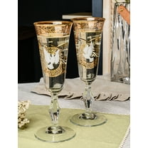 STP GOODS Wedding Couple Wine Glasses Set of 2 in Gift Box 6.4 fl oz (190 ml) Doves Bar Glass for Red and White Wine Glass Goblets Champagne Flutes, Clear Gold White