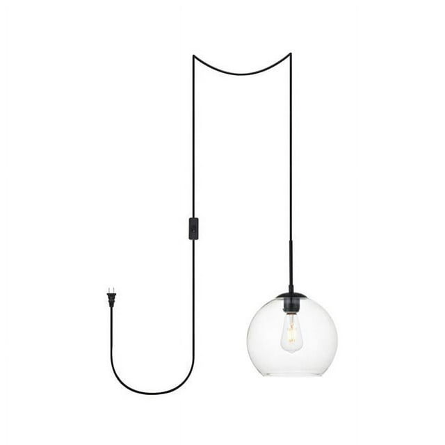 Living District LDPG2212BK Baxter 1 Light Black Plug-In Pendant with Clear Glass