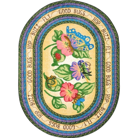 Joy Carpets Kid Essentials Good Bugs 5'4" x 7'8" Oval Area Rug in Color Multi