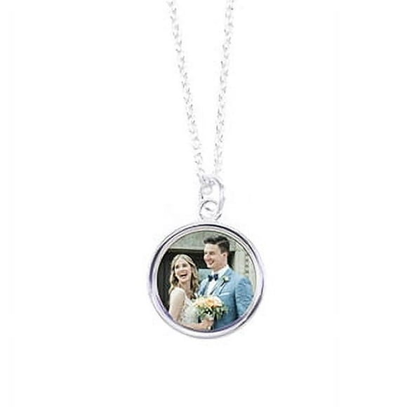 Sterling Silver Plated Round Photo Necklace
