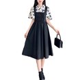 thumbnail image 1 of Vestido de mujer manga corta abombada cuello vuelto cintura elástica vestido falso de dos piezas para fiesta escolar diario negro L, 1 of 8