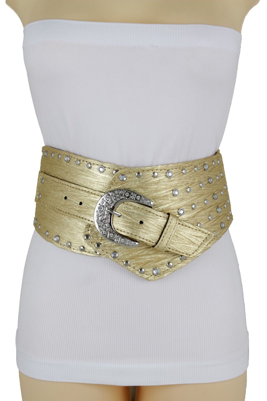 Women Waist Hip Metallic Gold Wide Western Corset Fashion Belt Plus Size XL XXL 