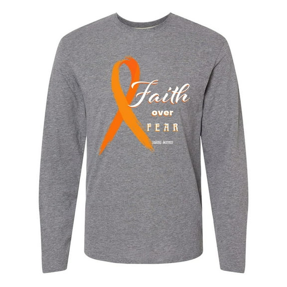Inktastic Faith over Fear Leukemia Awareness with Orange Ribbon Long Sleeve T-Shirt