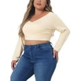 thumbnail image 4 of Agnes Orinda Women's Plus Size Off Shoulder Crop Cross Wrap Fashion Blouse 4X Beige, 4 of 6