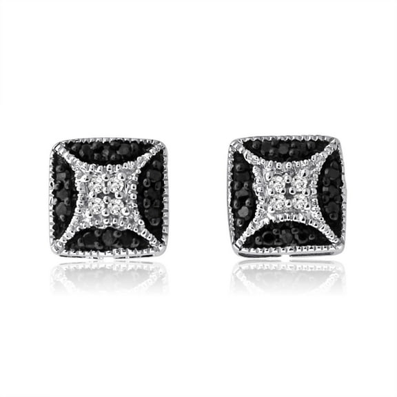 MyDiamondBox Sterling Silver Black and White Diamond Square Shape Stud Earrings