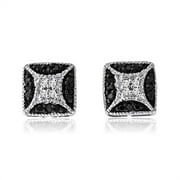 MyDiamondBox Sterling Silver Black and White Diamond Square Shape Stud Earrings
