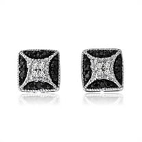 MyDiamondBox Sterling Silver Black and White Diamond Square Shape Stud Earrings