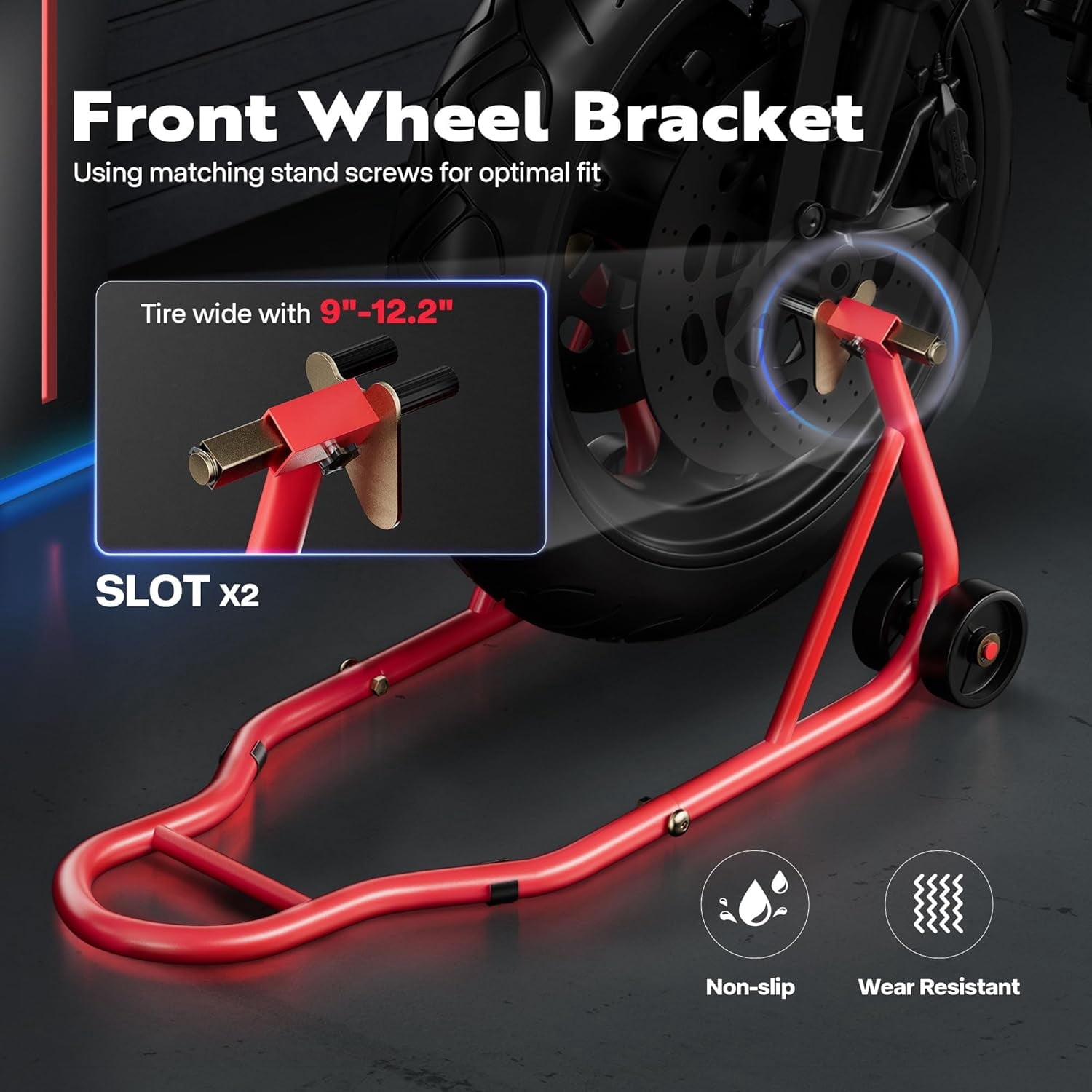 SPECSTAR Motorcycle Stand Lift,882 Lbs Capacity Heavy Duty Front Rear Combo Stand Lift with U+L Adjustable Swingarm Spool, For Most Suzuki Yamaha Honda Kawasaki Motorcycles,Red