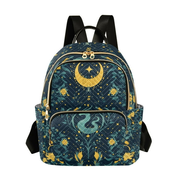 FORMRS Mini Backpack Purse for Women Travel Daypack Casual Shoulder Bag, Green Dragon Flowers