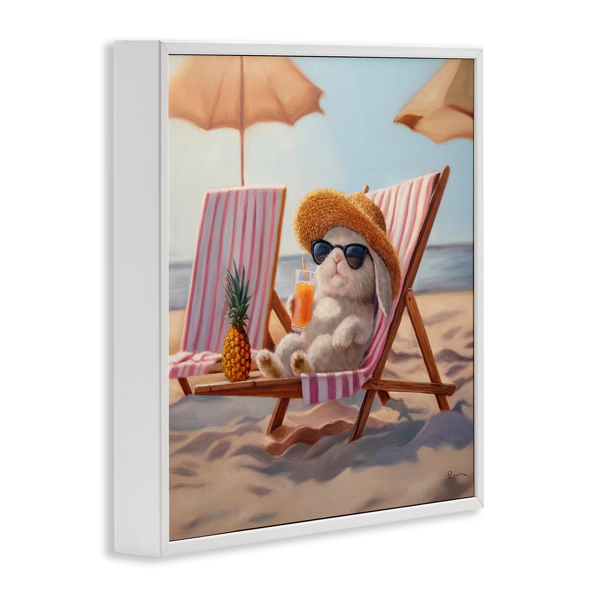 Beach Bun Relaxation White Framed Giclee Art, design by Lucia Heffernan