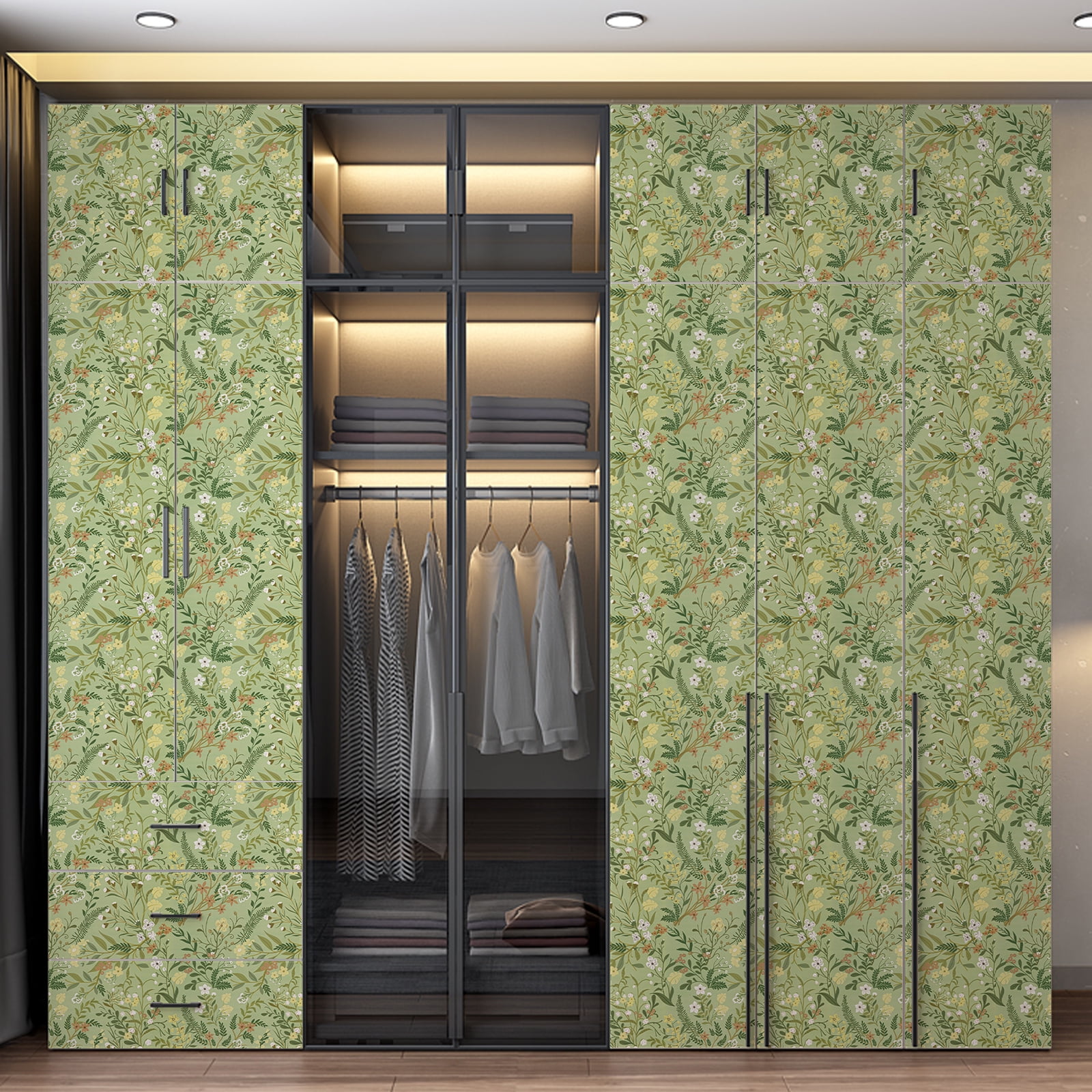 UMIGGEE 17.7" x 393" Green Floral Wallpaper Peel and Stick Floral Green Wall Paper Self Adhesive Flower Wallpaper Contact Paper Home Decor Wall Covering Old Furniture Renovation