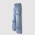 thumbnail image 7 of Eltusu Girls Jeans with Pockets, Wide Leg Star Loose Fit Elastic Waist Denim Pants Blue Size 6-13T, 7 of 7