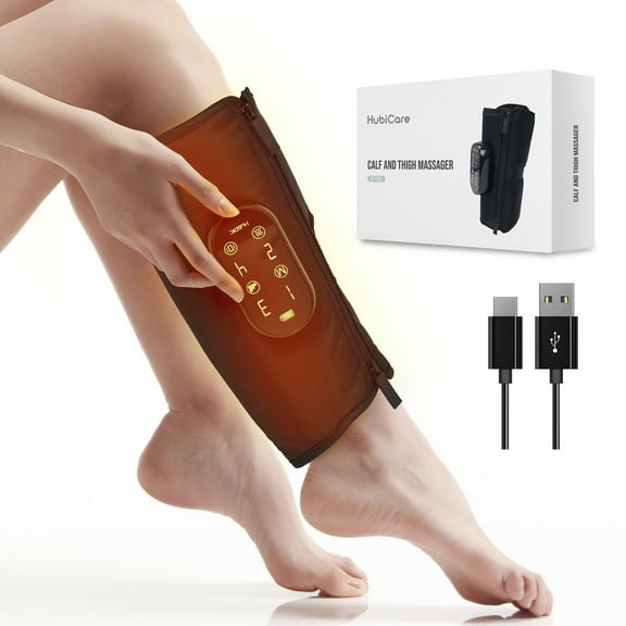 HubiCare Calf and Thigh Leg Massager, Leg Massager for Circulation and Pain Relief, Calf Air Compression Massager with Heat, Compression Massager with 4 Modes 3 Intensities (Single)