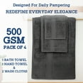 thumbnail image 2 of Casa Lino 4Pc Premium Bath Towel Set (1 Bath Towel, 2 Washcloths, 1 Hand Towel) - 100% Cotton, 400GSM & Ultra Absorbent (Smokey Grey), 2 of 8